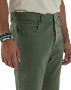 Jeans Uomo Loose Fit Pantaloni Taglio Ginocchio Casual Basic Verde JS1136A