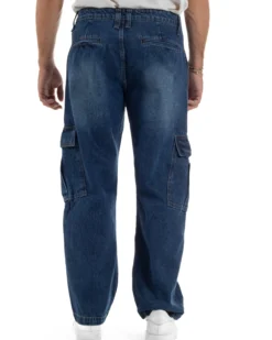 Jeans Uomo Pantaloni Cargo Denim Scuro Baggy Fit JS1155A