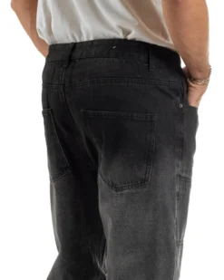Jeans Uomo Pantaloni Carpenter Denim Sfumato Nero Baggy Fit JS1157A