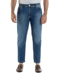 Jeans uomo pantaloni cinque tasche slim fit basic denim blu BlackSunday JS1189A