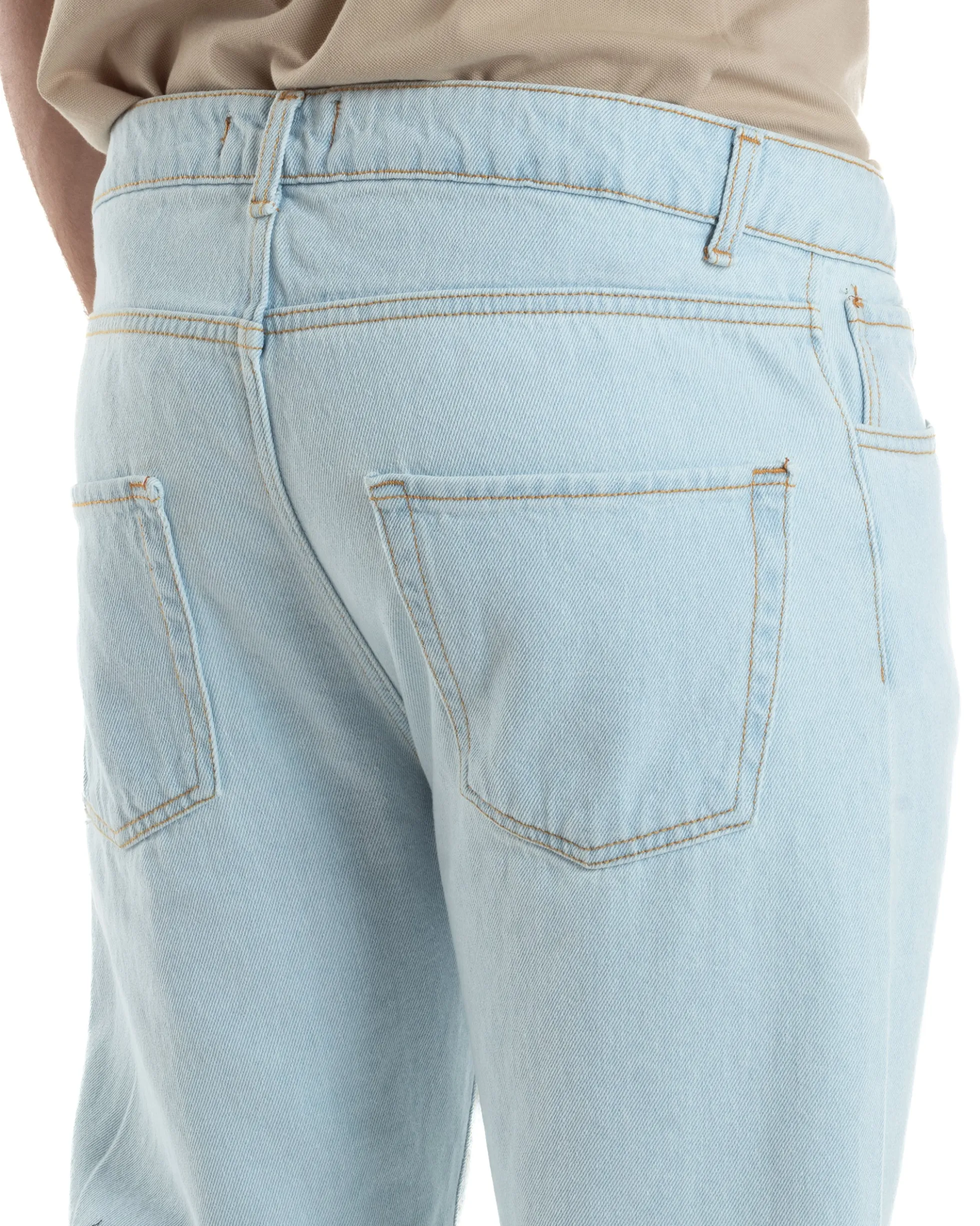 Jeans Uomo Pantaloni Regular Fit Basic Taglio Al Ginocchio Denim Chiaro JS1099A