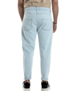 Jeans Uomo Pantaloni Regular Fit Basic Taglio Al Ginocchio Denim Chiaro JS1099A
