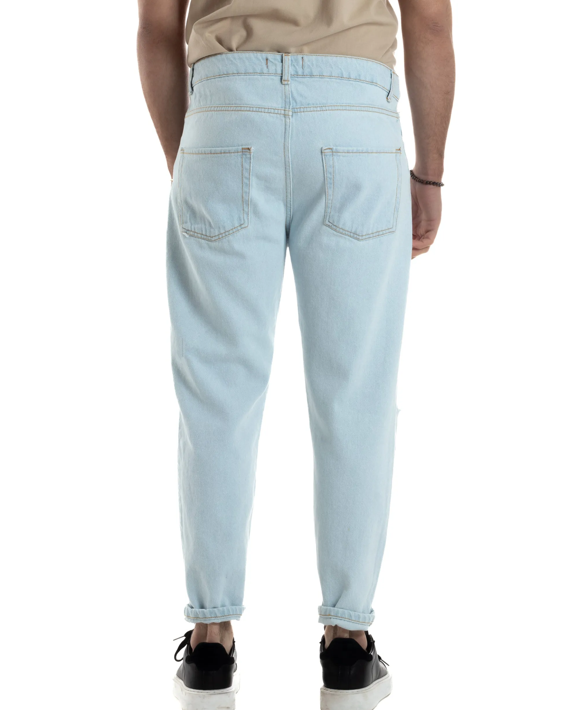 Jeans Uomo Pantaloni Regular Fit Basic Taglio Al Ginocchio Denim Chiaro JS1099A