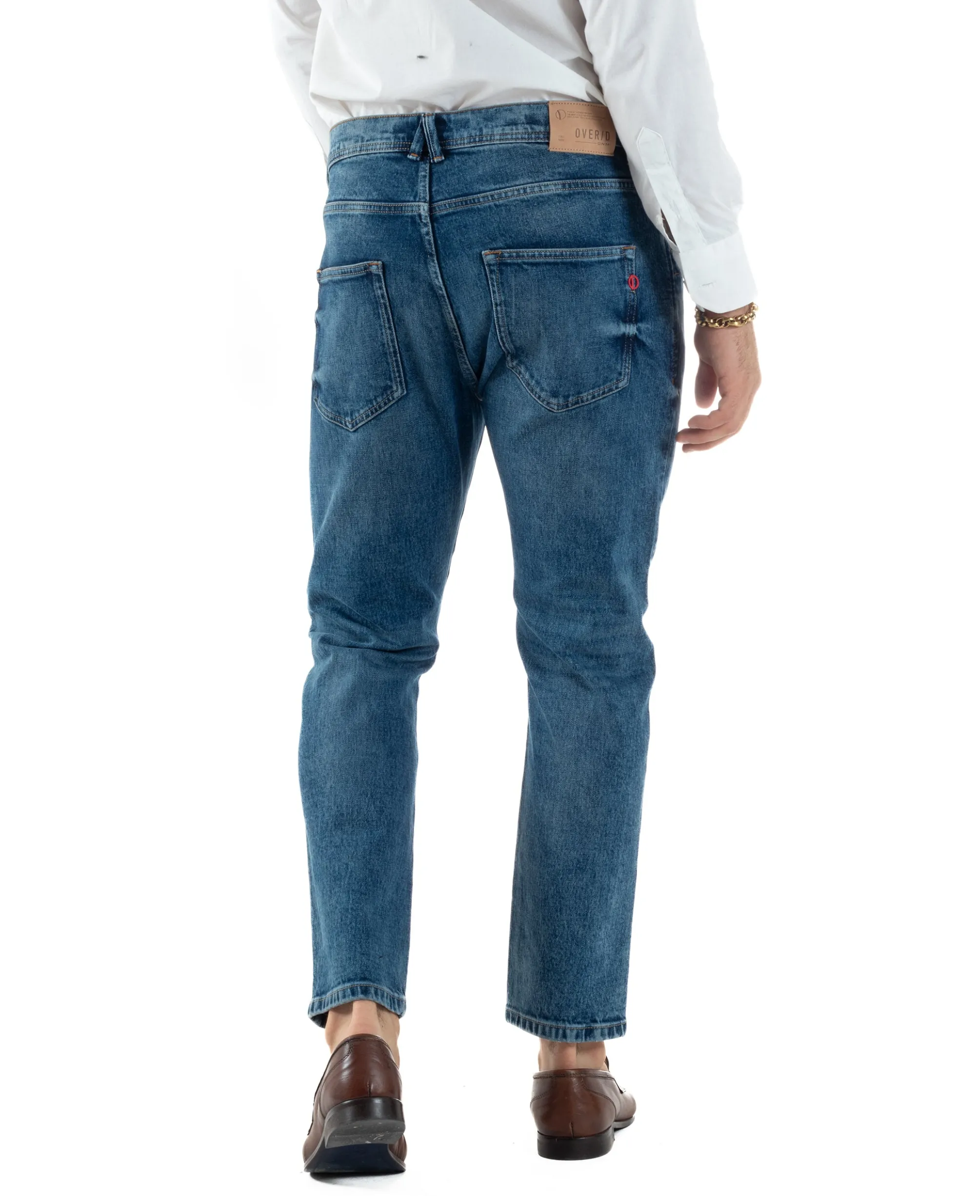 Jeans Uomo Pantaloni Slim Fit Basic Denim Scuro Blu Over-D OC1F2W5D16