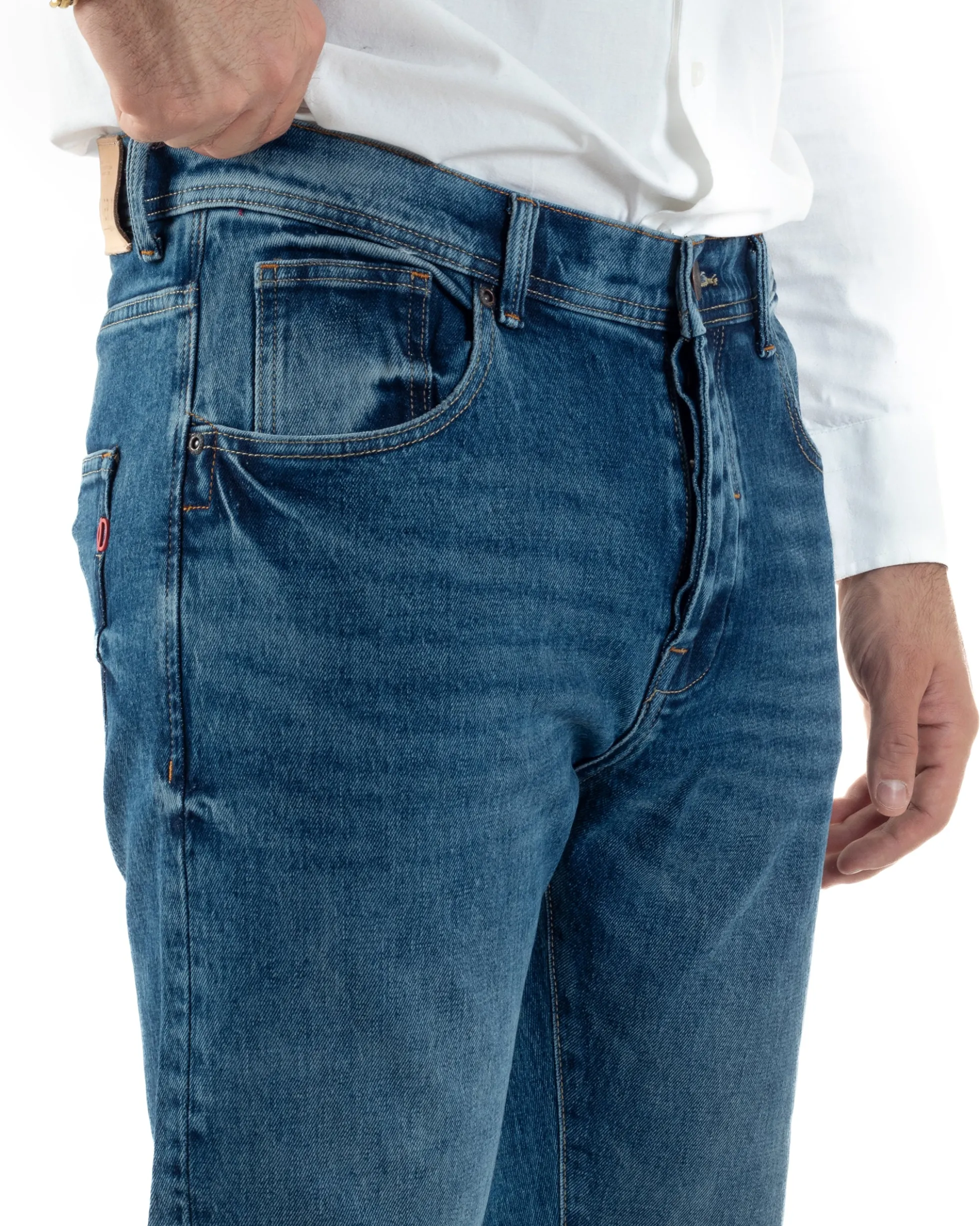 Jeans Uomo Pantaloni Slim Fit Basic Denim Scuro Blu Over-D OC1F2W5D16