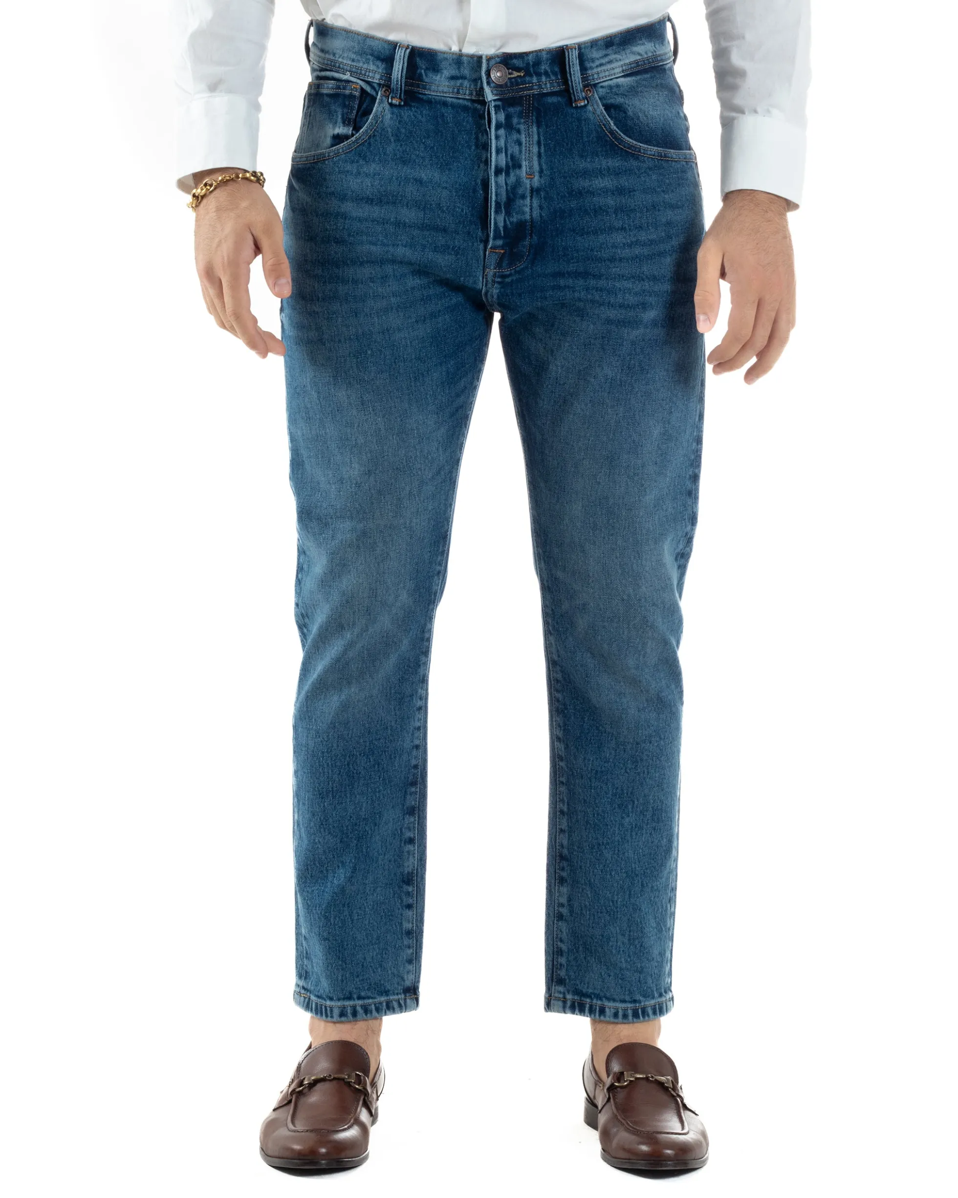 Jeans Uomo Pantaloni Slim Fit Basic Denim Scuro Blu Over-D OC1F2W5D16