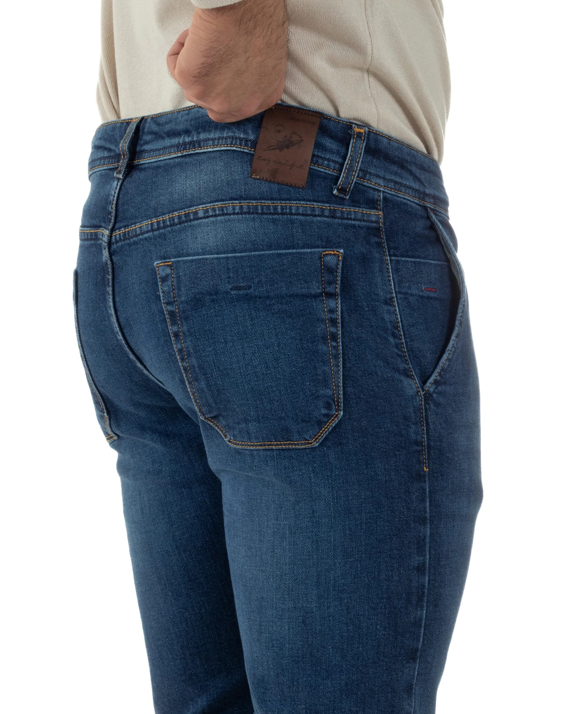 Jeans Uomo Pantaloni Tasche America Slim Fit Basic Denim Scuro Blu JS1170A