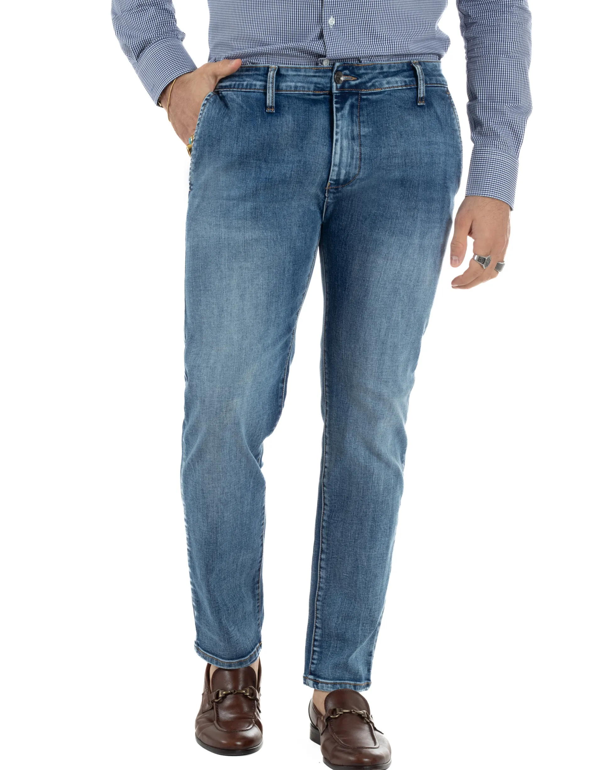 Jeans uomo pantaloni tasche america slim fit basic denim blu GIOSAL-JS1176A
