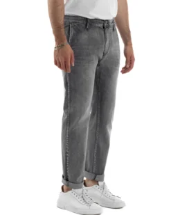 Jeans uomo pantaloni tasche america slim fit basic denim grigio GIOSAL-JS1190A