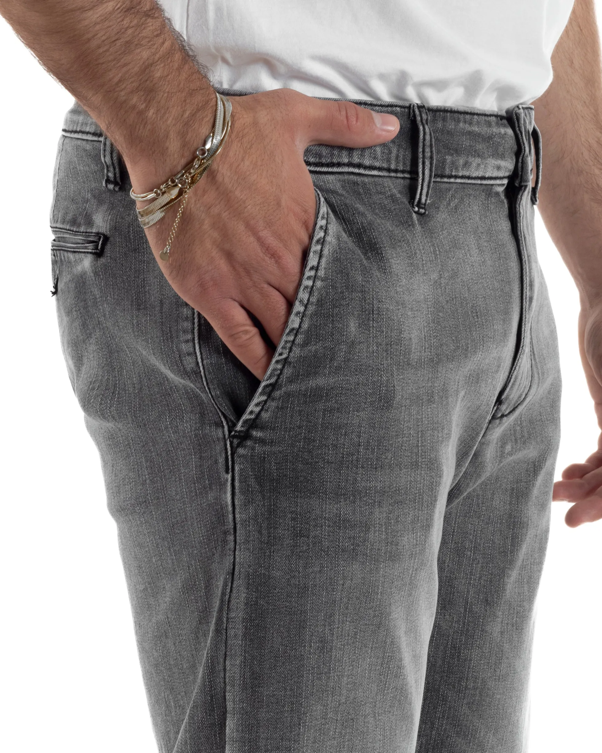 Jeans uomo pantaloni tasche america slim fit basic denim grigio GIOSAL-JS1190A