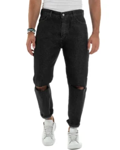 Jeans Uomo Regular Fit Taglio Ginocchio Basic Denim Nero JS1137A