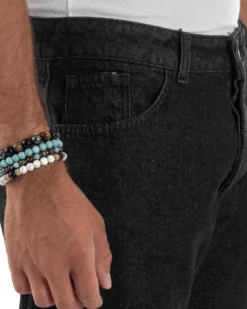 Jeans Uomo Regular Fit Taglio Ginocchio Basic Denim Nero JS1137A