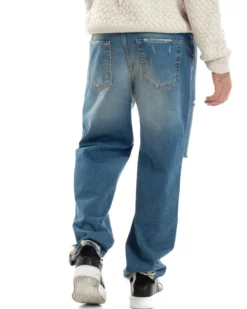 Jeans Uomo Sabbiato Pantaloni Denim Con Rotture Sfrangiato Baggy Stone Washed Casual GIOSAL-JS1060A