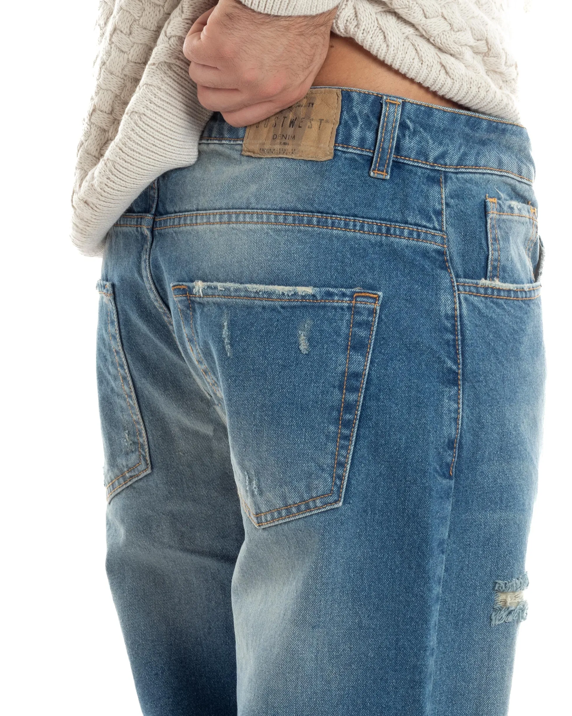 Jeans Uomo Sabbiato Pantaloni Denim Con Rotture Sfrangiato Baggy Stone Washed Casual GIOSAL-JS1060A