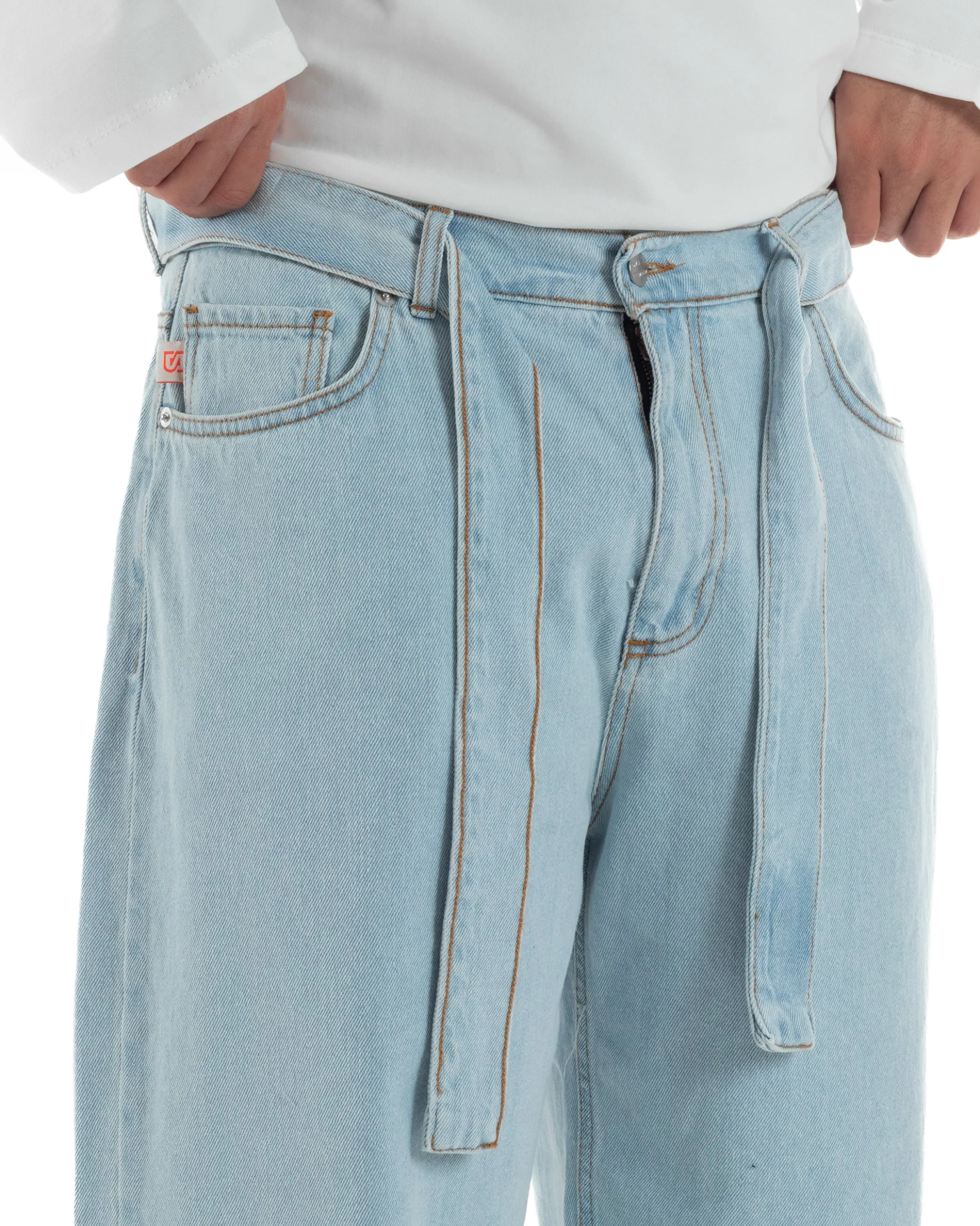 Jeans uomo wide leg baggy basic cintura barrel fit denim chiaro BlackSunday JS1186A