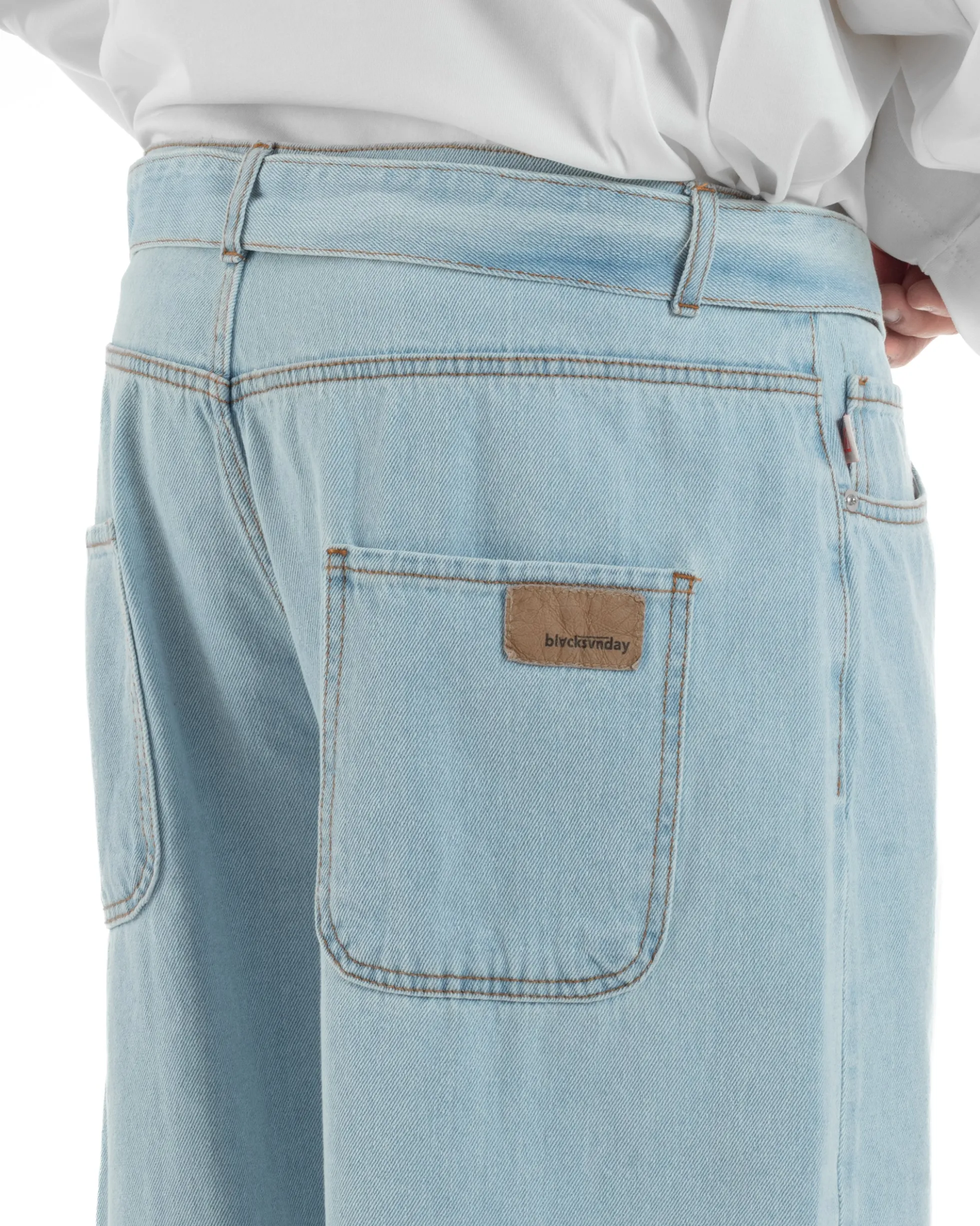 Jeans uomo wide leg baggy basic cintura barrel fit denim chiaro BlackSunday JS1186A