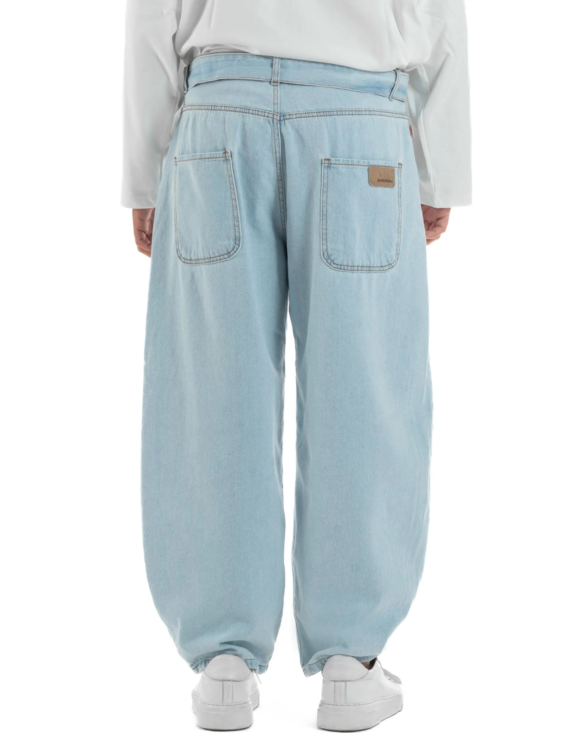 Jeans uomo wide leg baggy basic cintura barrel fit denim chiaro BlackSunday JS1186A