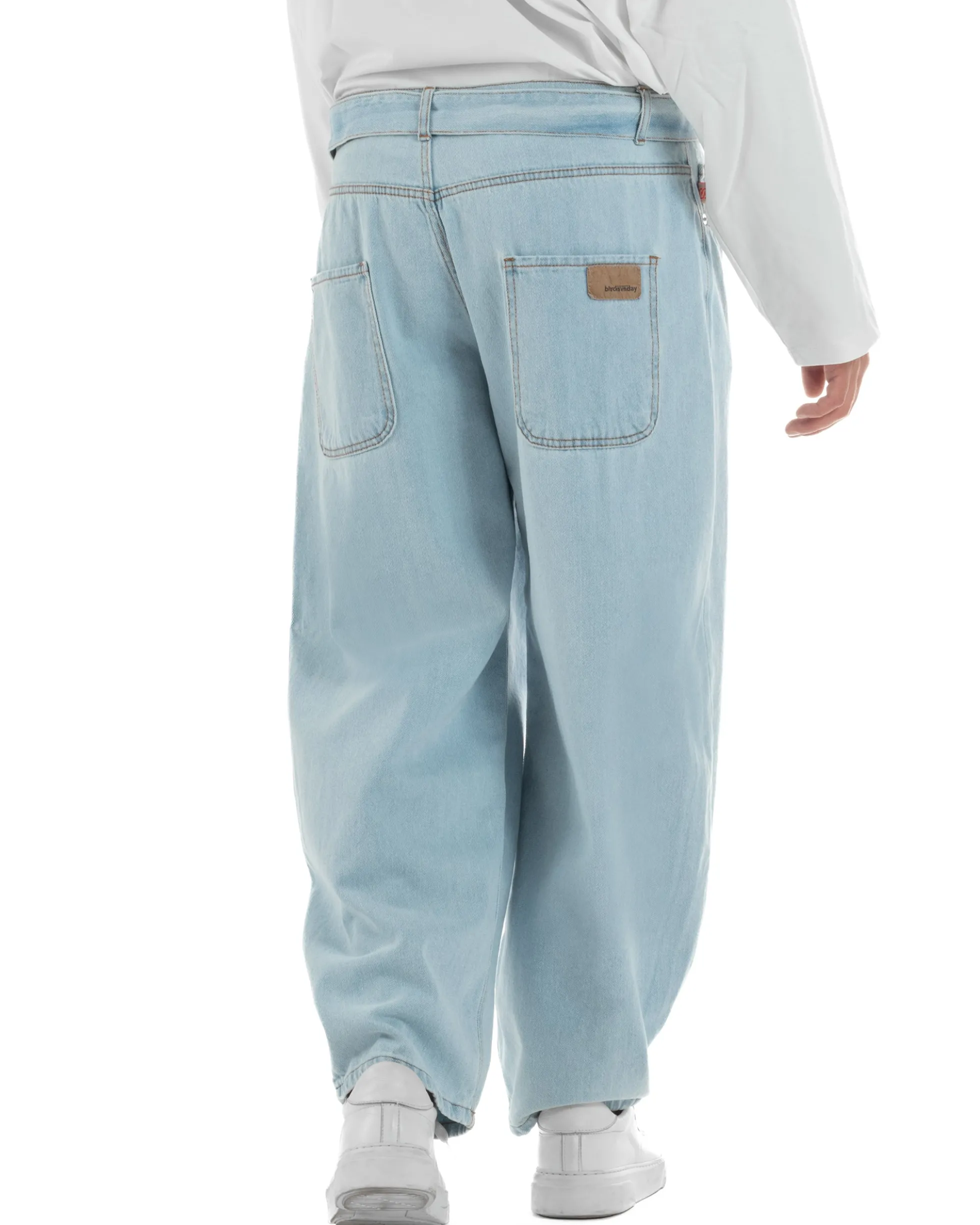 Jeans uomo wide leg baggy basic cintura barrel fit denim chiaro BlackSunday JS1186A