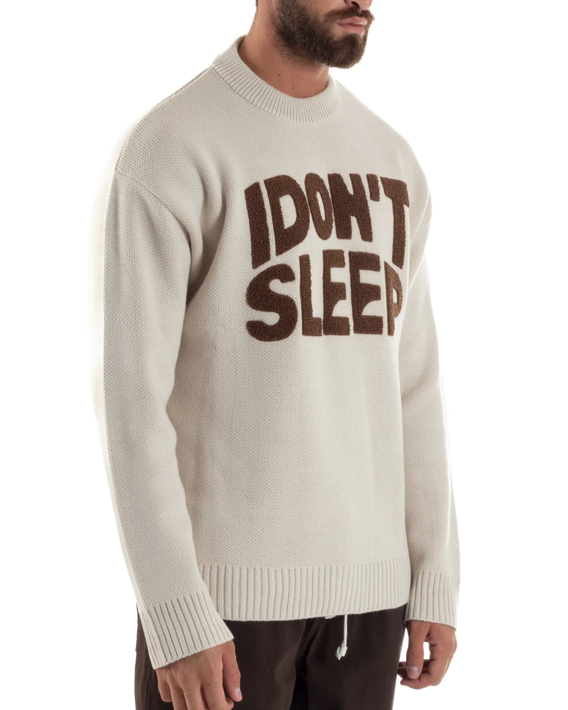 Maglia Uomo Girocollo Lana Relaxed Fit Beige M3018A