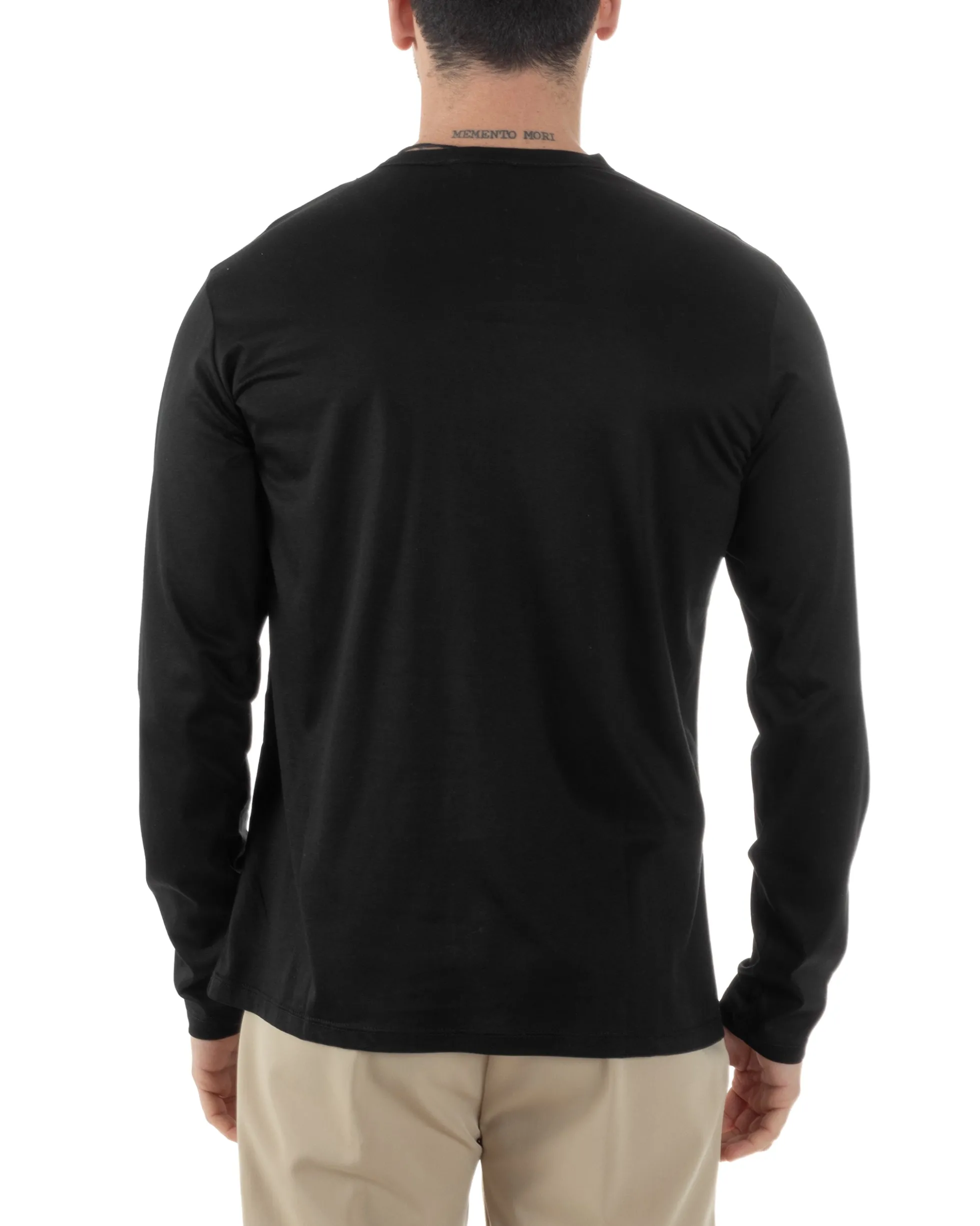 Maglia Uomo Maniche Lunghe Collo Serafino Con Bottoni Sottogiacca Girocollo Casual Tinta Unita Nero GIOSAL-M2971A