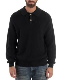 Maglia Uomo Polo Maglioncino Con Colletto Nero M3012A