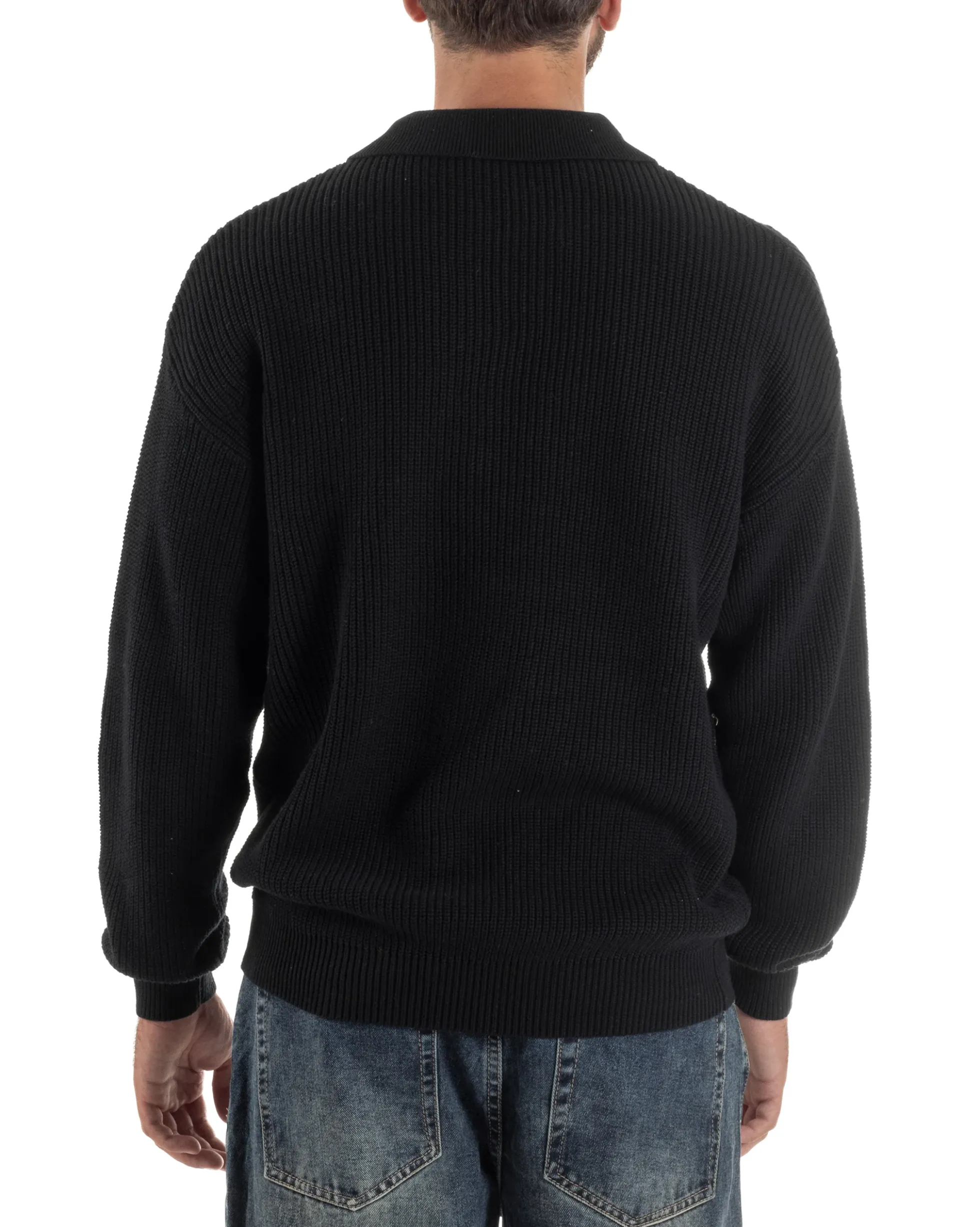 Maglia Uomo Polo Maglioncino Con Colletto Nero M3012A