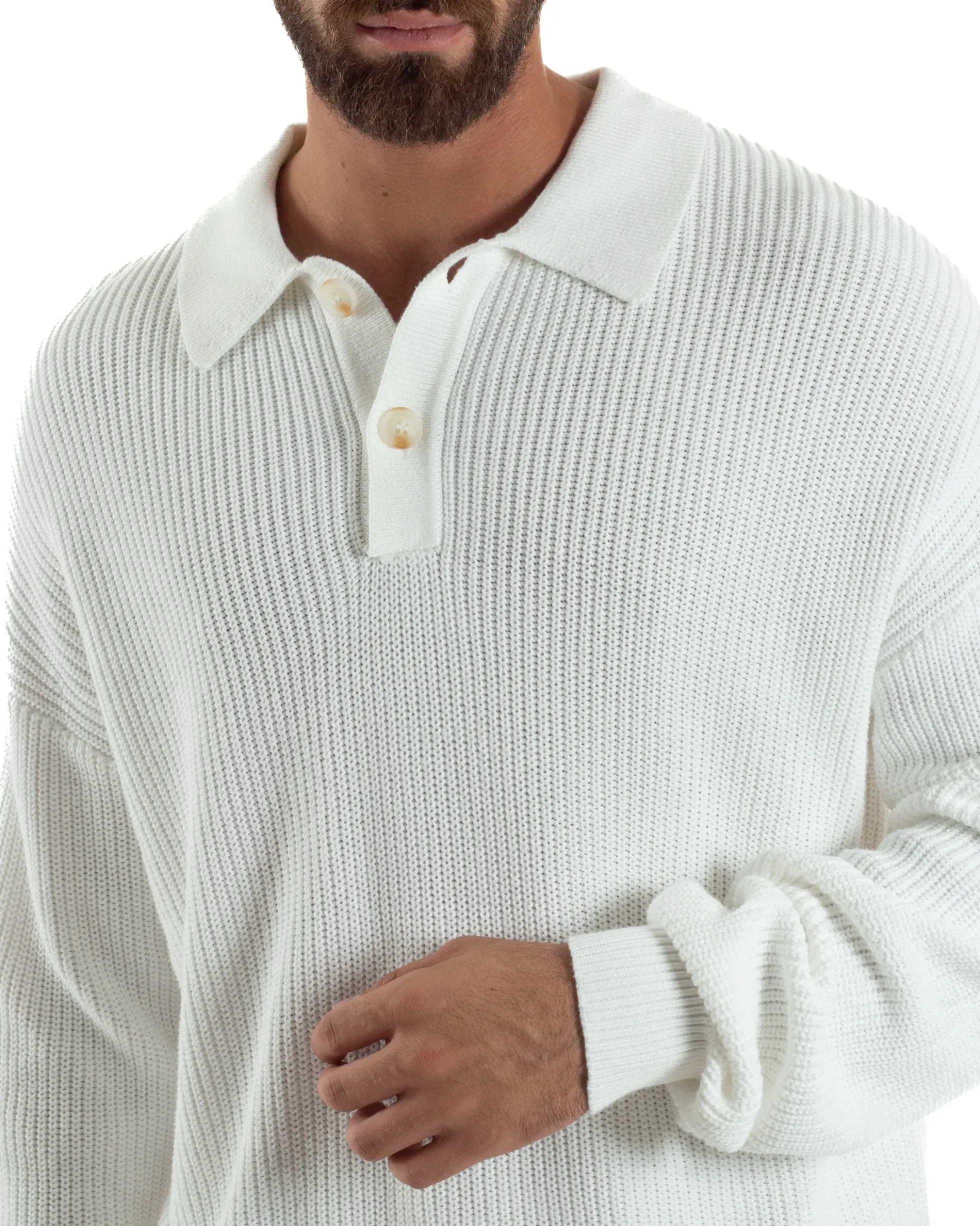 Maglia Uomo Polo Maglioncino Con Colletto Bianco M3014A