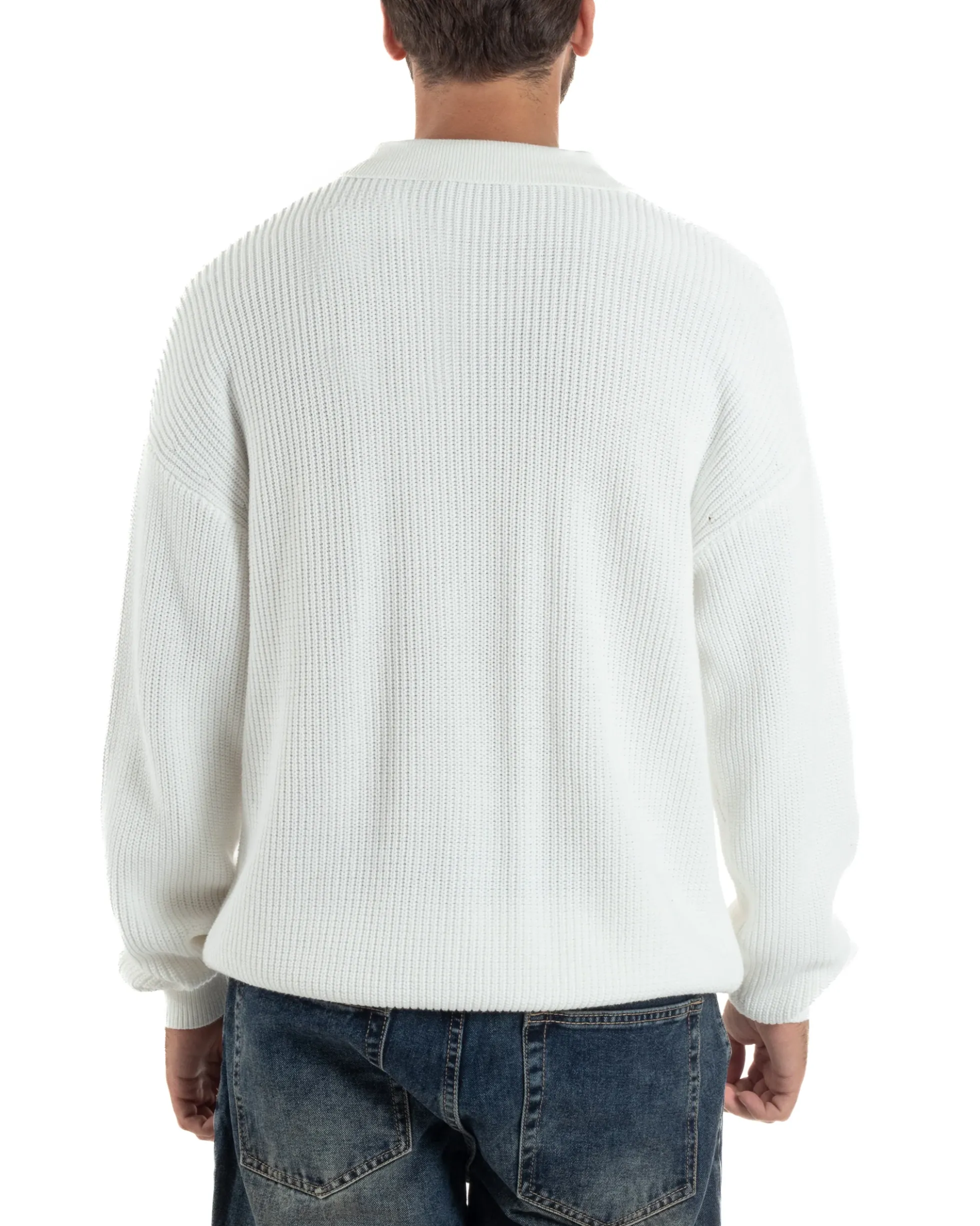 Maglia Uomo Polo Maglioncino Con Colletto Bianco M3014A