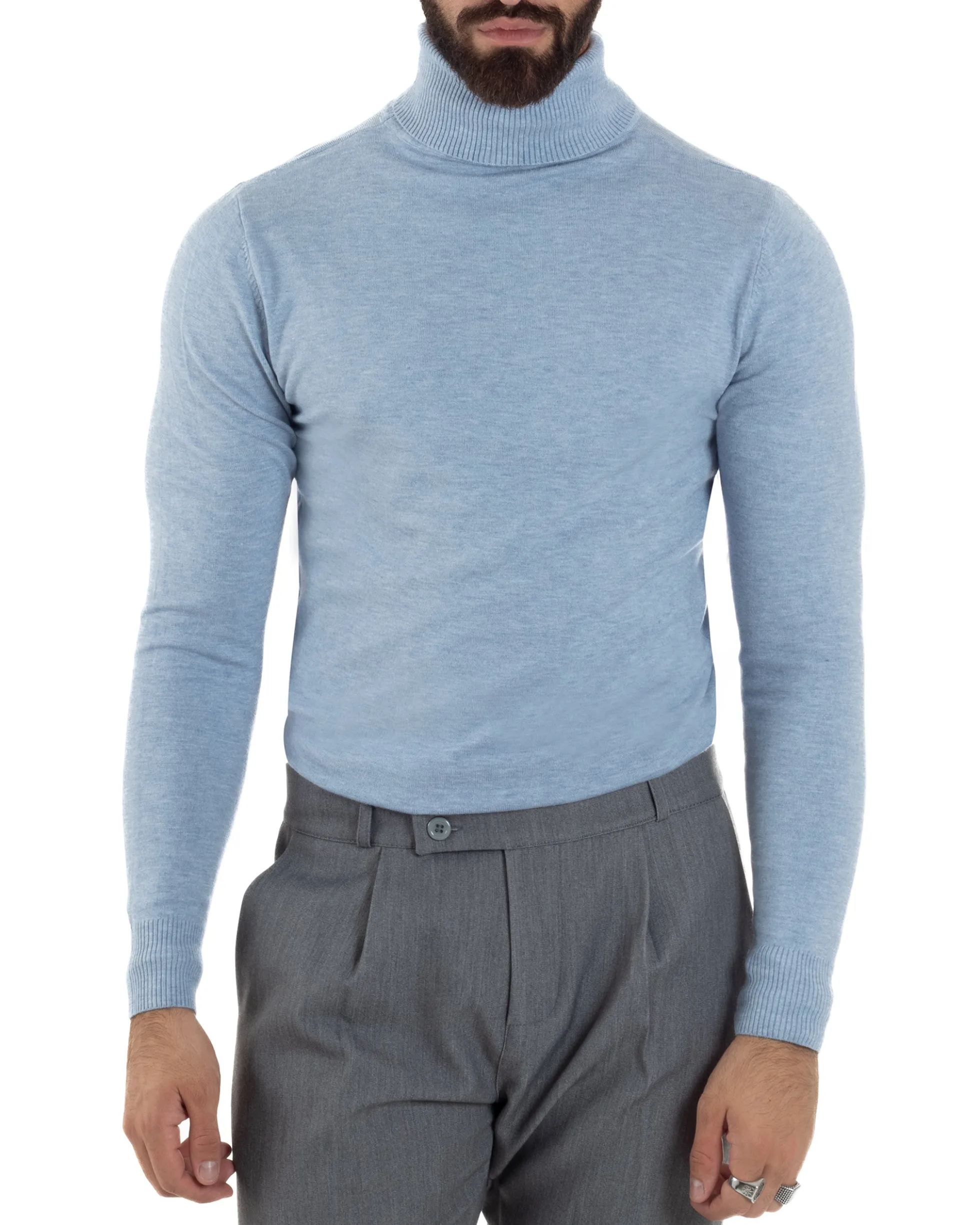 Maglioncino Uomo Collo Alto Maglia Rasata Dolcevita Basic Polvere M2535A