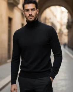 Maglioncino Uomo Collo Alto Maglia Rasata Dolcevita Basic Nero M2538A