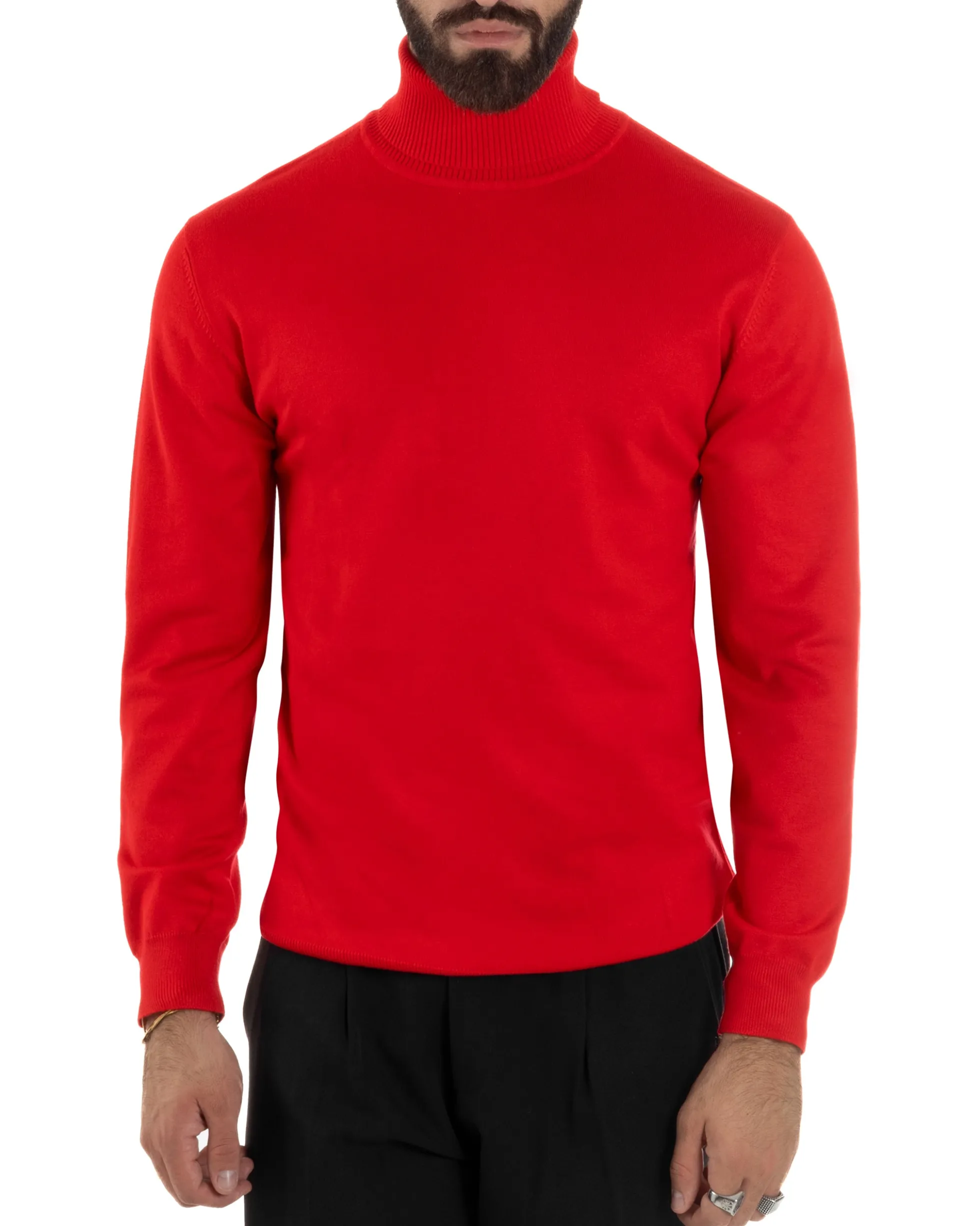 Maglioncino Uomo Collo Alto Maglia Rasata Dolcevita Basic Rosso M2546A