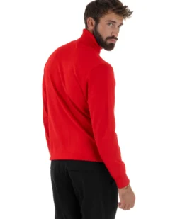 Maglioncino Uomo Collo Alto Maglia Rasata Dolcevita Basic Rosso M2546A