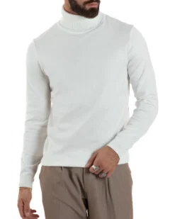 Maglioncino Uomo Collo Alto Maglia Rasata Dolcevita Basic Bianco M2550A