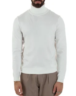 Maglioncino Uomo Collo Alto Maglia Rasata Dolcevita Basic Bianco M2550A