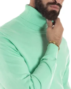 Maglioncino Uomo Collo Alto Maglia Rasata Dolcevita Basic Verde Acqua M2553A