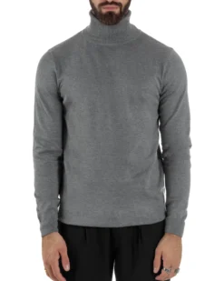 Maglioncino Uomo Collo Alto Maglia Rasata Dolcevita Basic Grigio M2539A