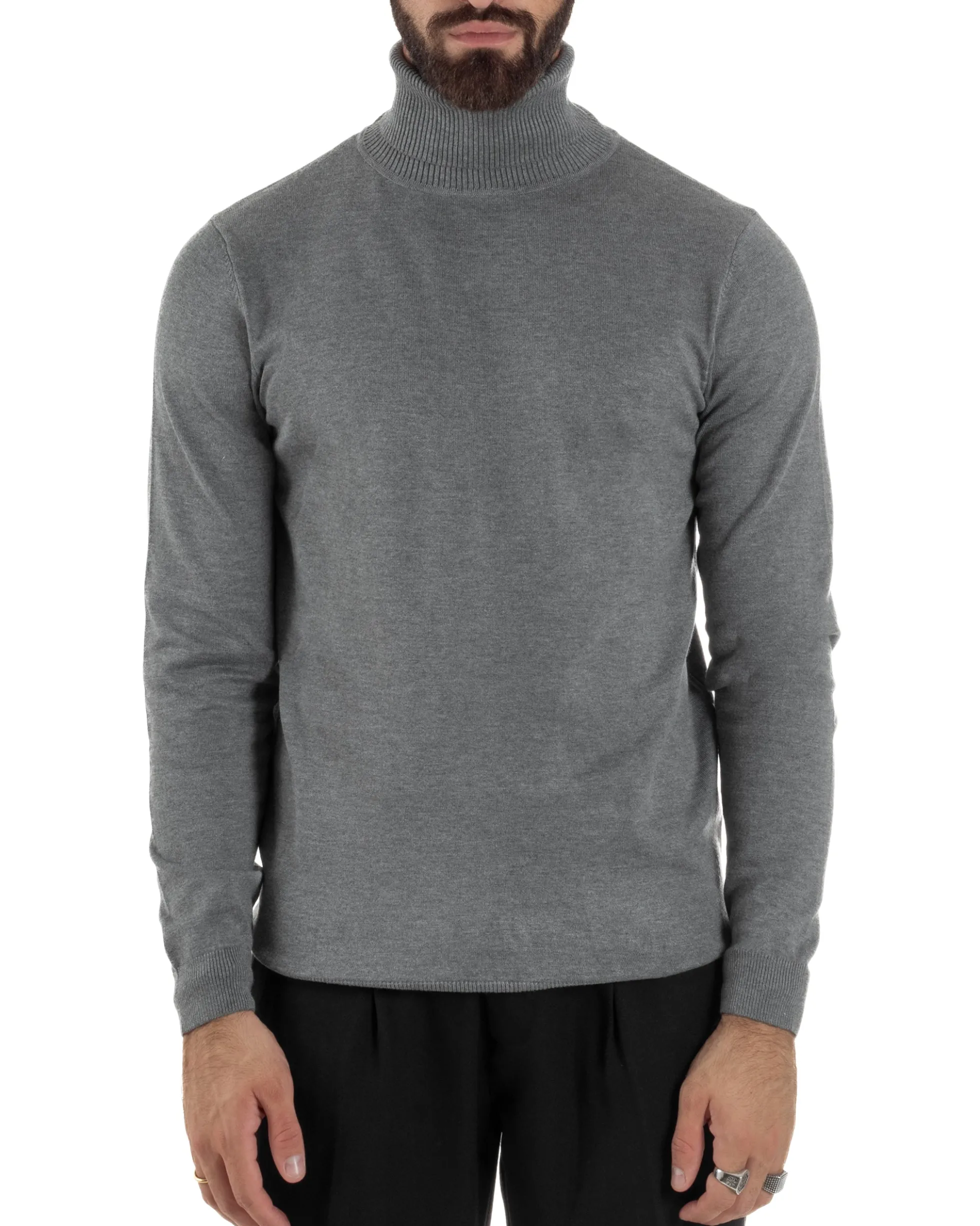 Maglioncino Uomo Collo Alto Maglia Rasata Dolcevita Basic Grigio M2539A