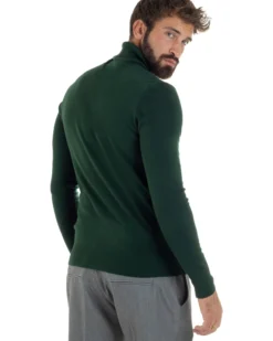 Maglioncino Uomo Collo Alto Maglia Rasata Dolcevita Basic Verde Bottiglia M2548A