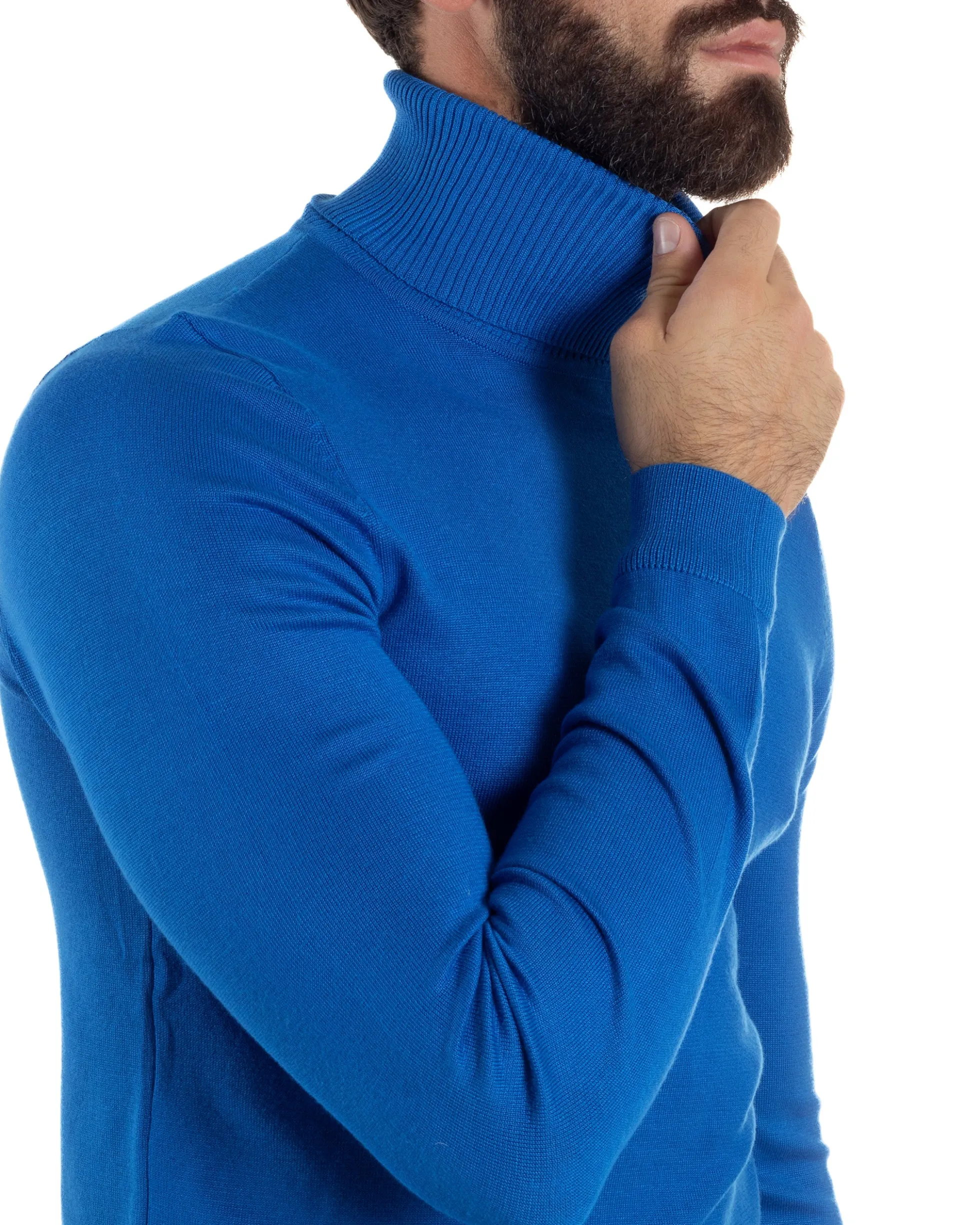Maglioncino Uomo Collo Alto Maglia Rasata Dolcevita Basic Blu Royal M2547A