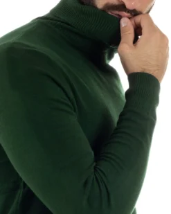 Maglioncino Uomo Collo Alto Maglia Rasata Dolcevita Basic Verde Militare M2551A