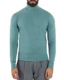 Maglioncino Uomo Collo Alto Maglia Rasata Dolcevita Basic Petrolio M2534A