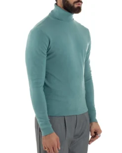 Maglioncino Uomo Collo Alto Maglia Rasata Dolcevita Basic Petrolio M2534A