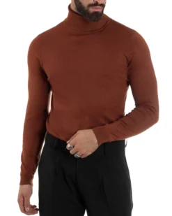 Maglioncino Uomo Collo Alto Maglia Rasata Dolcevita Basic Ruggine M2531A