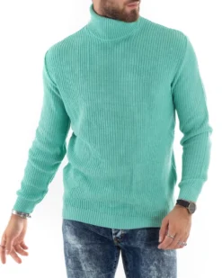 Maglioncino Uomo Collo Alto Maglia Inglese Dolcevita Basic Verde Acqua M2354A