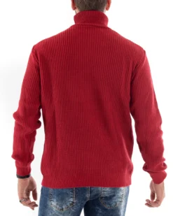 Maglioncino Uomo Collo Alto Maglia Inglese Dolcevita Basic Rosso M2350A