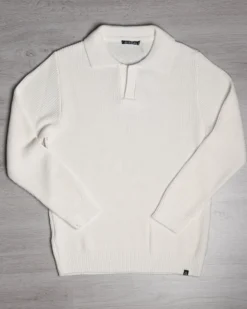 Maglioncino Uomo Con Colletto Maglia Inglese Scollo V Polo Derby Casual Basic Tinta Unita Panna GIOSAL-M2888A
