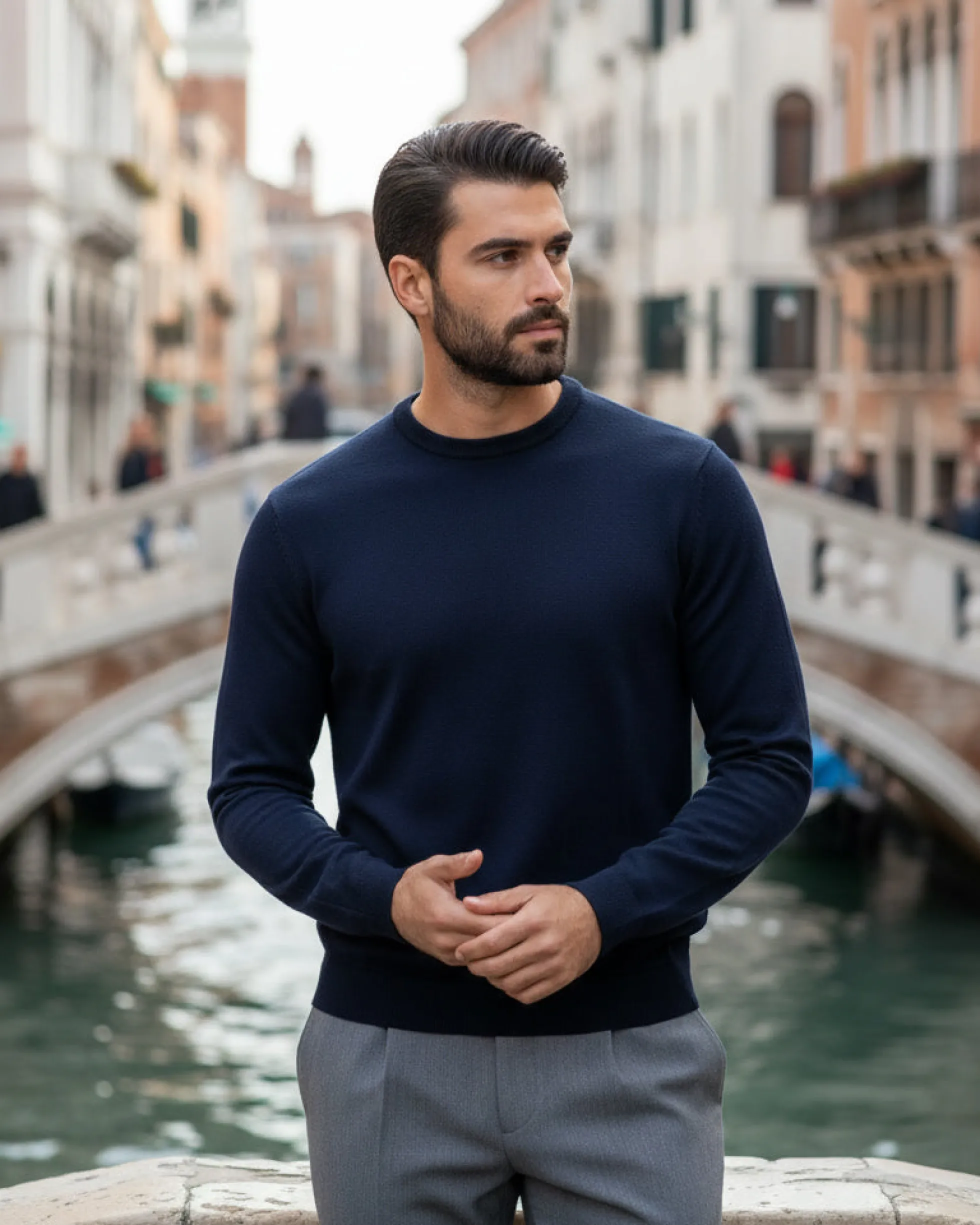 Maglioncino Uomo Girocollo Maglia Rasata Basic Blu M2509A