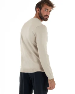 Maglioncino Uomo Girocollo Maglia Rasata Basic Beige M2512A