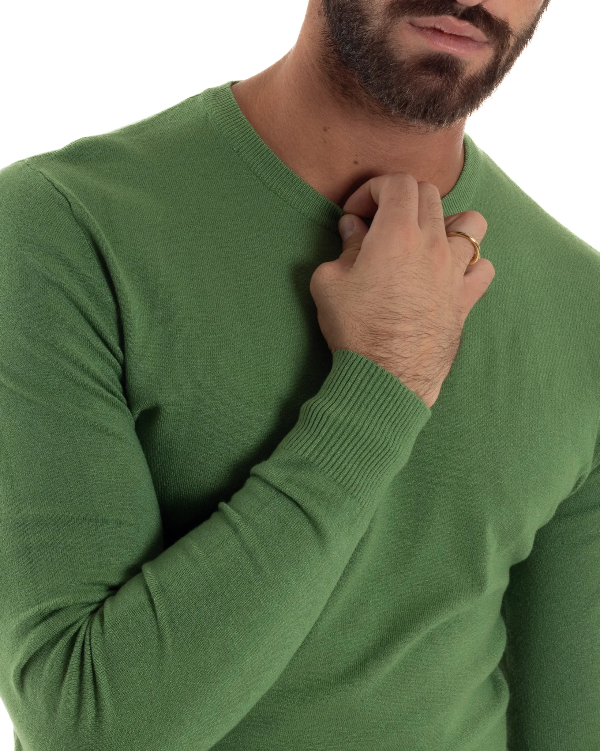 Maglioncino Uomo Girocollo Maglia Rasata Basic Verde Oliva M2495A