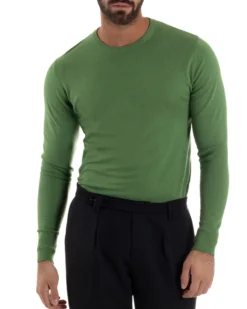 Maglioncino Uomo Girocollo Maglia Rasata Basic Verde Oliva M2495A